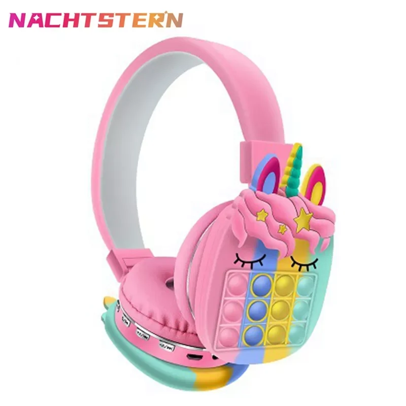 

Rainbow unicorn Wireless Headphones Creative Bluetooth Headset Push Bubble Fidget Headset Adult Stress Relief Decompression Toy