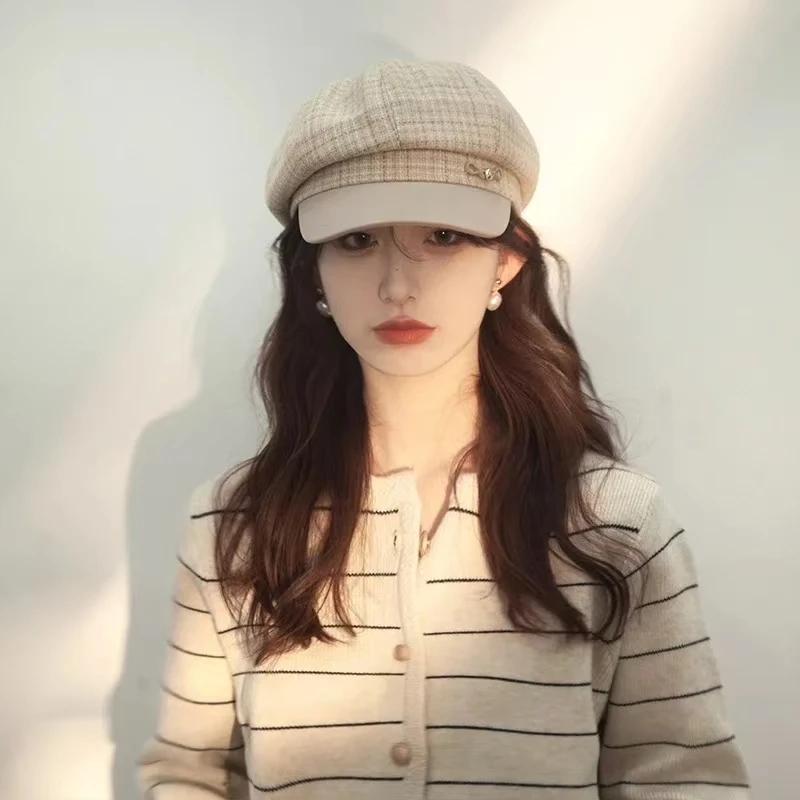 Sombreros octogonales a cuadros para mujeres y hombres Boina cálida de invierno Newsboy gorros femeninos gorra testing