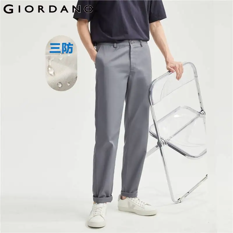 GIORDANO Men Pants High-Tech 3 Protections Mid Rise Pants Simple Solid Color Easy Care Comfort Fashion Casual Pants 01113066