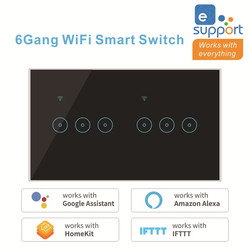 

Умный переключатель Wi-Fi 4/5/6 клавиш стеклянный