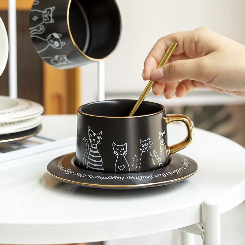 

Cute Espresso Coffee Cups Glass Cute Tea Set Luxury Nordic Mate Latte Cup Black Beautiful Saucer Copos Home Garden GPF17XP