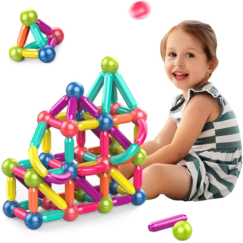 

Magnetic Building Blocks STEM Stacking Magnetic Toys Magnet Educational Toys for Kids Boys and Girls Balls and Rods Set 64pc