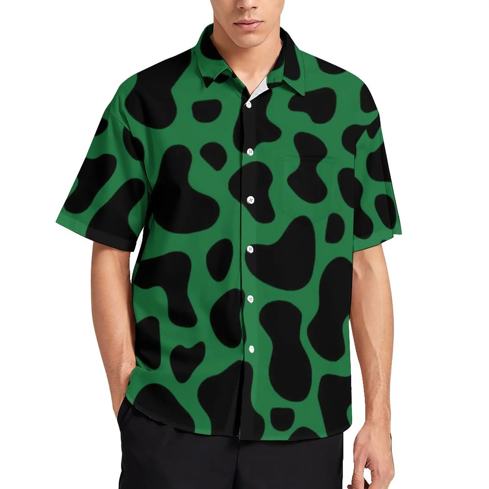 

Cow Print Clover Irish Gift Casual Shirt Green And Black Spots Beach Loose Shirt Hawaii Trending Blouses Design Oversized Tops