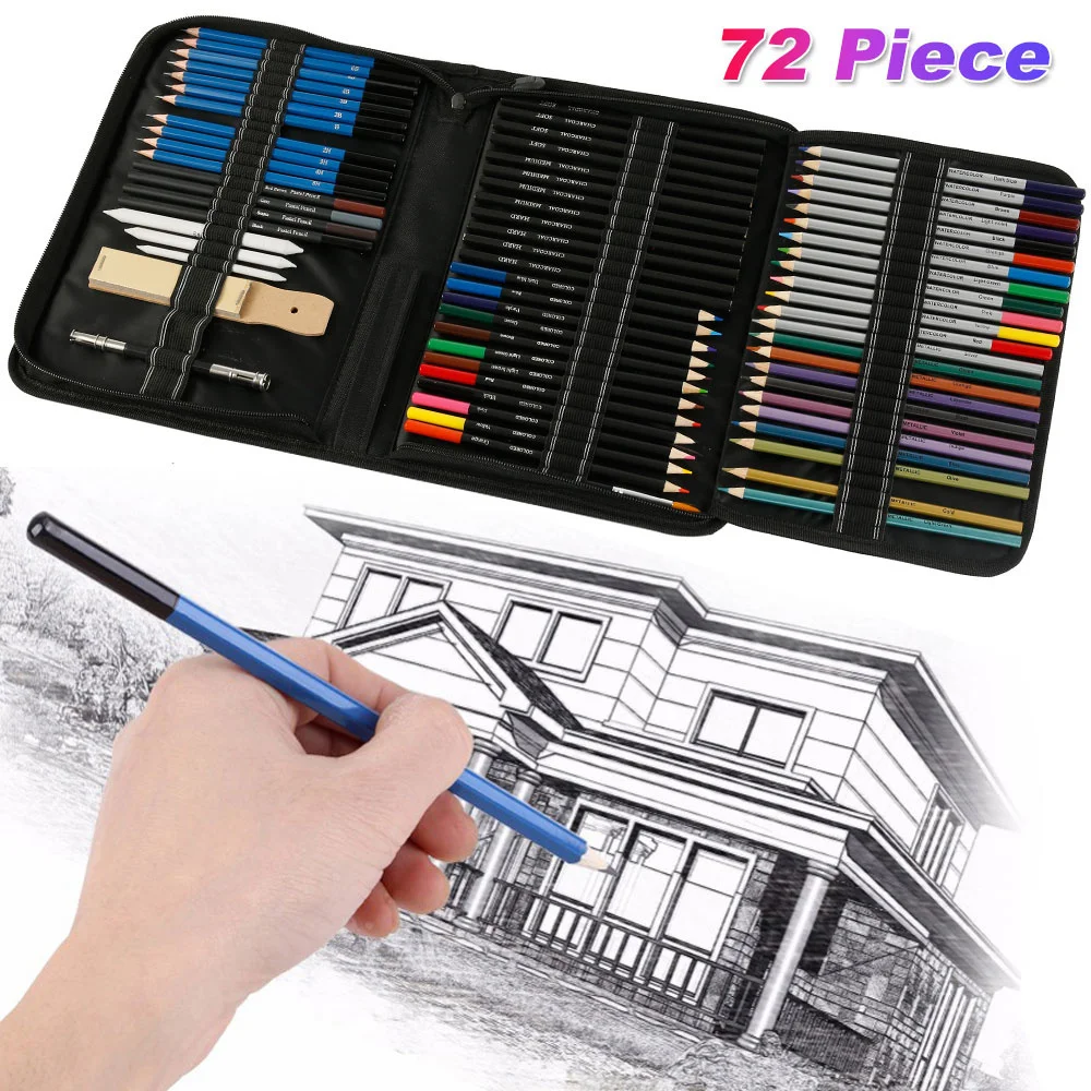 

72Pcs/set Drawing Pencils Set Sketch Colored Pencils Painting Set Watercolor Metallic Complete Artist Kit Painting Art Supplies