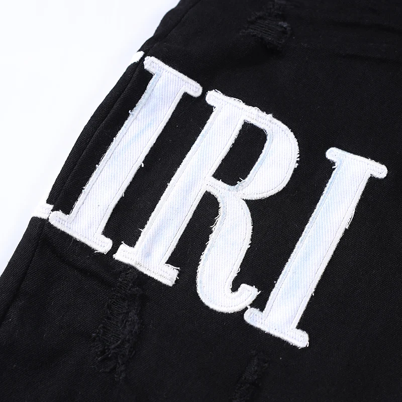 High Street Fashion Men Jeans Black Elastic Stretch Skinny Ripped Jeans Men Brand Patches Designer Hip Hop Pencil Pants Hombre