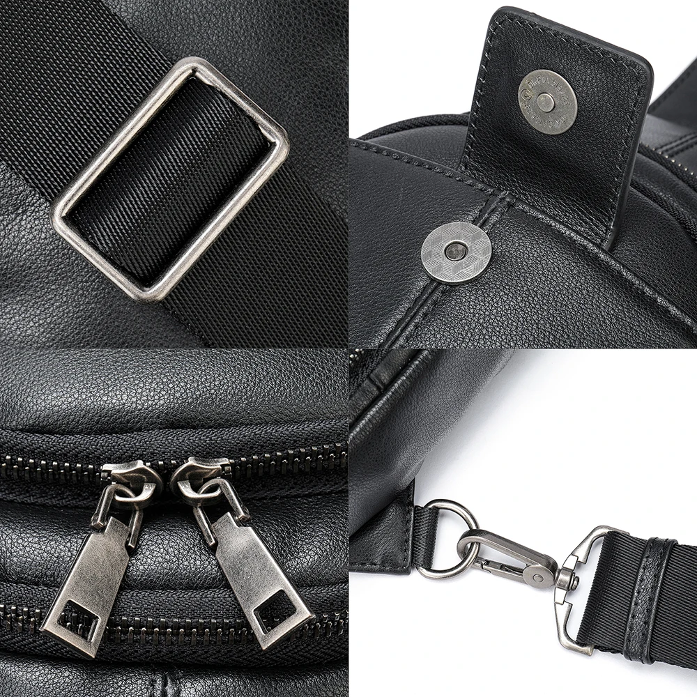 WESTAL Men's Chest Bag Genuine Leather Shoulder Bag Husband Cross Body Side Pack Sling Bag Casual Travel Phone Pouch Slingback