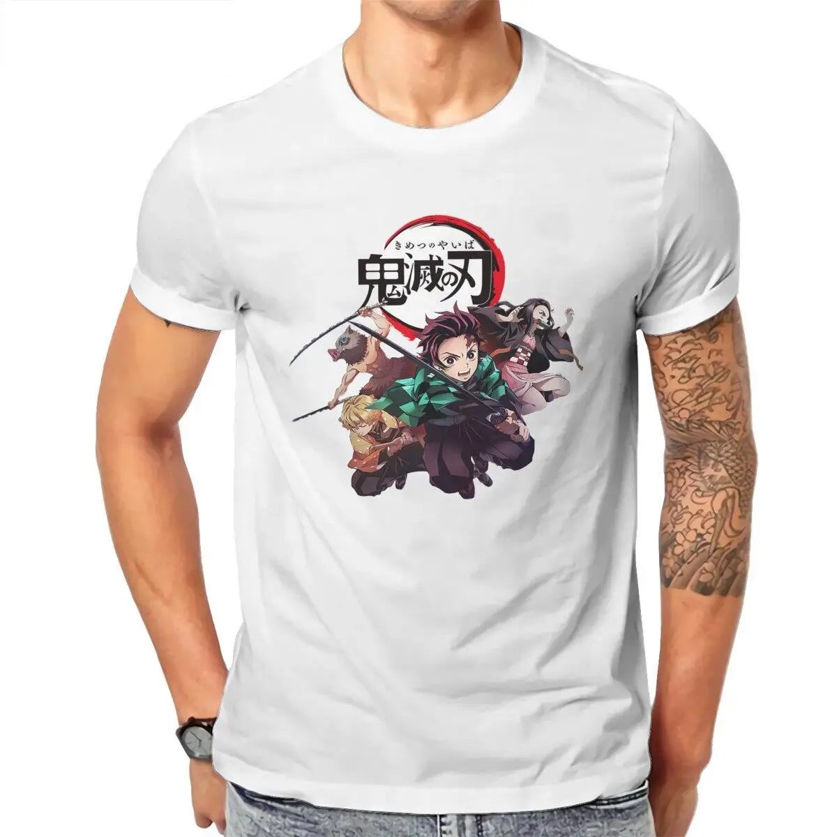 Hipster Anime Demon Slayer  T-Shirts for Men Pure Cotton T Shirt Japanese Kimetsu No Yaiba Tee Shirt Gift Idea Clothes