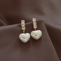 koudoun new drop earrings imitation pearl heart pendant zircon gold earrings goth girl fashion jewelry party sweet accessories
