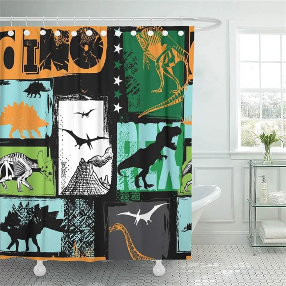 

Водонепроницаемая занавеска для душа, камуфляжный декор в ванную комнату для мальчиков, с динозавром, Полиэстеровая ткань, штора для душа, 12...