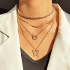 Модное многослойное ожерелье FNIO с подвеской в виде любящего сердца и бабочки для женщин Золотая цепочка ожерелье-чокер подарки ювелирные изделия