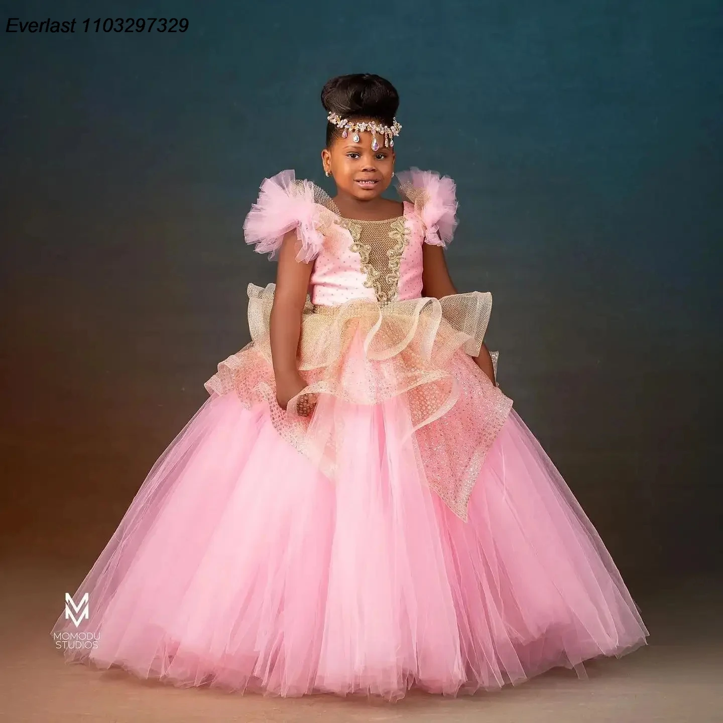 Розовое Цветочное платье EVLAS для девочек Многоярусное свадьбы детское с оборками