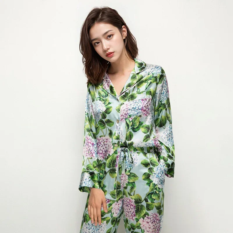 Пижамные комплекты из 100% тутового шелка весенне-осенние женские пижамы чистого