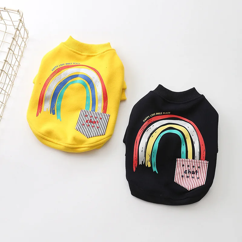 

Худи с радужным принтом, одежда для собак, модная одежда для маленьких собак, одежда для щенков на осень и зиму, тонкий флисовый милый костюм,...