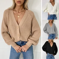 2022 autumn new style knitted cardigan solid color v neck button cardigan korean sweater white cardigan swetershirts for women