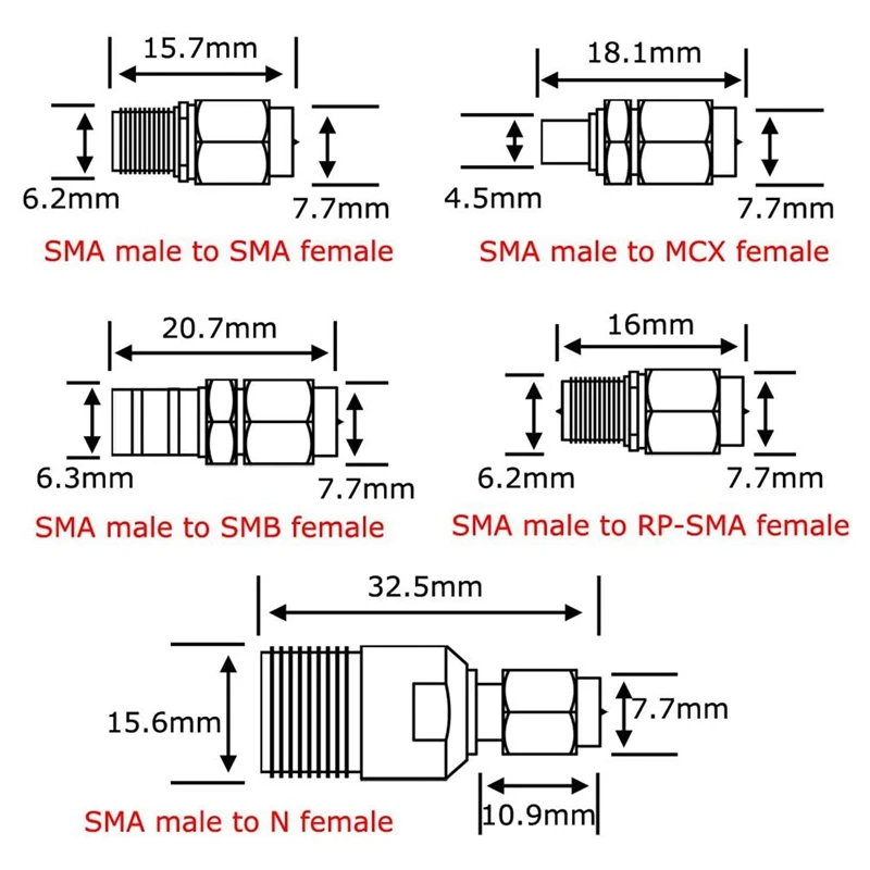 Комплект адаптеров SMA 10 типов прямой никелевый позолоченный преобразователь с