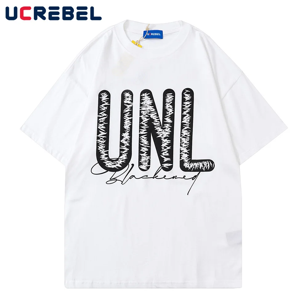 

Letter Print Short Sleeve T-shirt Mens Summer Streetwear Loose Half-Sleeve Trend Casual Crew Neck Cotton Tee Men