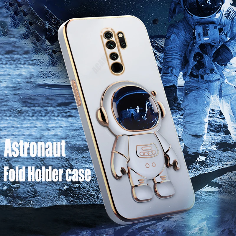 

Note8pro Astronaut Fold Holder Case On For Xiaomi Redmi Note 8 Pro 8pro 8t 9 9s Note8t Plating Silicone Stand Cover Note8 2021