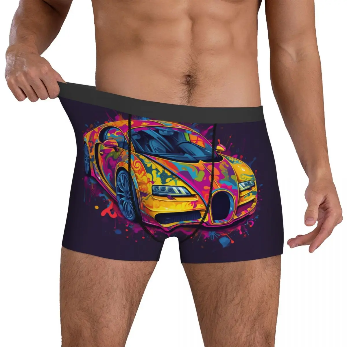 

Super Sports Car Underwear Grafitti Psychadelic Print Trunk High Quality Men's Panties Soft Boxer Brief Birthday Gift