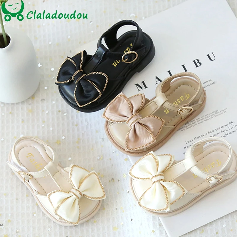 

Летняя обувь для маленьких девочек 12-16 см, милые детские сандалии с закрытым носком и бантом-бабочкой, однотонная обувь для маленьких принце...