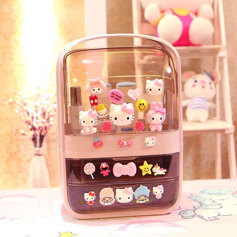 

Cute Cosmetic Storage Box Desktop Dustproof Lipstick Dressing Table Girl Heart Skin Care Product Storage Box Bathroom Organizer