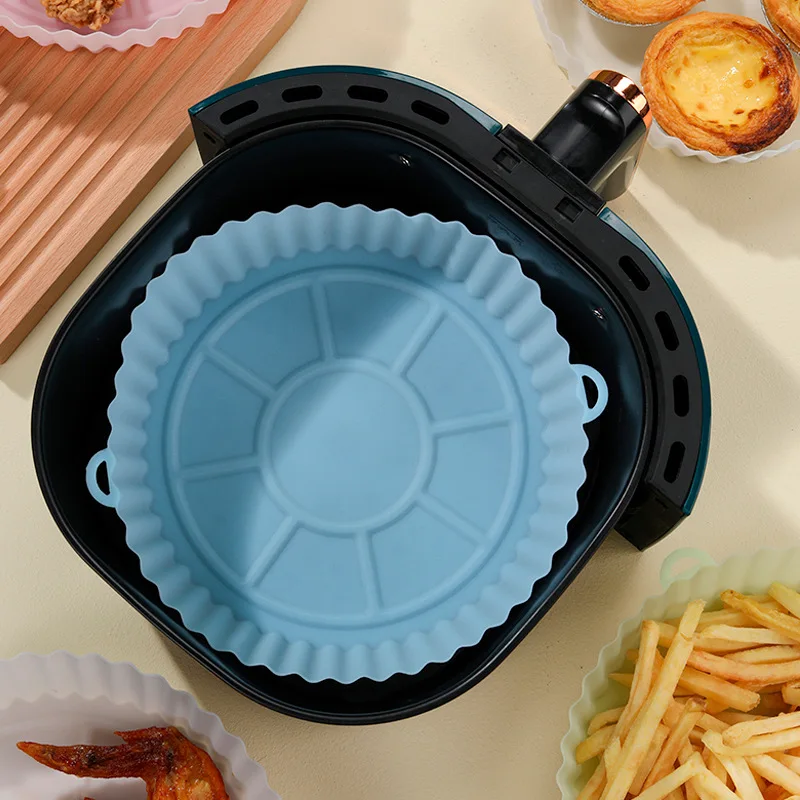 

18/18.5cm Air Fryers Oven Baking Tray Fried Chicken Basket Mat AirFryer Silicone Pot Round Replacemen Grill Pan Accessories