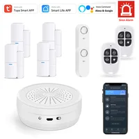 Tuya Wireless WiFi Smart Home Alarm System 4X Door Sensor 2X Key Fob 2X Water Leakage Sensor Works with Alexa Google System DPK2