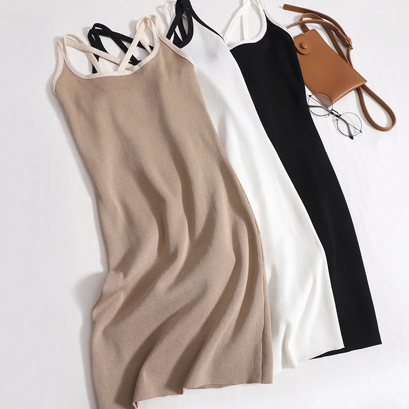 

Женское трикотажное платье-мини, элегантное облегающее платье контрастных цветов с открытой спиной, лето