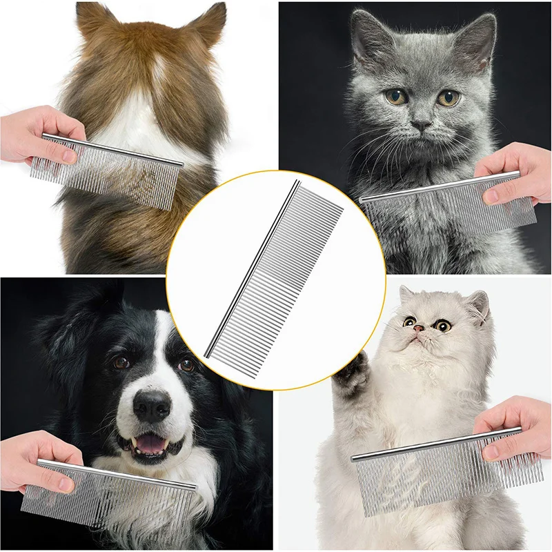 

Pet Dematting Comb - Stainless Steel Pet Grooming Comb for Dogs and Cats Gently Removes Loose Undercoat, Mats, Tangles and Knots