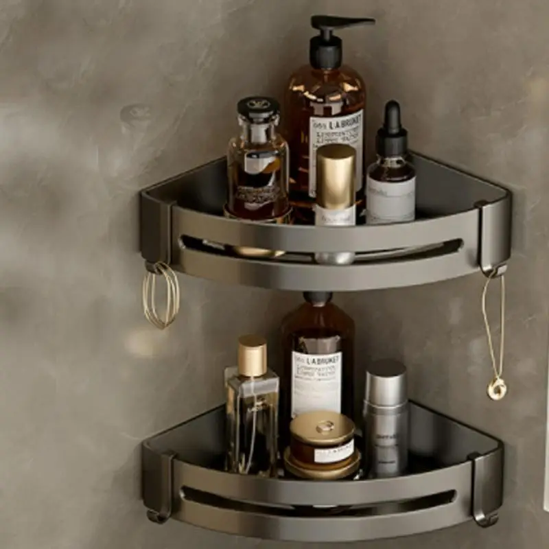 

Bathroom Shelf Organizer Shower Storage Rack Black Corner Shelves Wall Mounted Aluminum Toilet Shampoo Holder No Drill