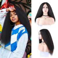 blice long kinky straight synthetic lace head line wigs women black heat resistant natural looking daily party 20 inch free side