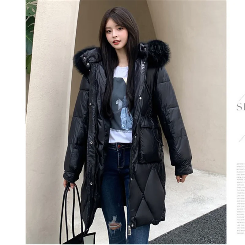 

2023 Winter Fur Collar Down Cotton Jackets Women Clothing Hooded Long Parkas Female Cotton Padded Puffer Jackets Coats D191