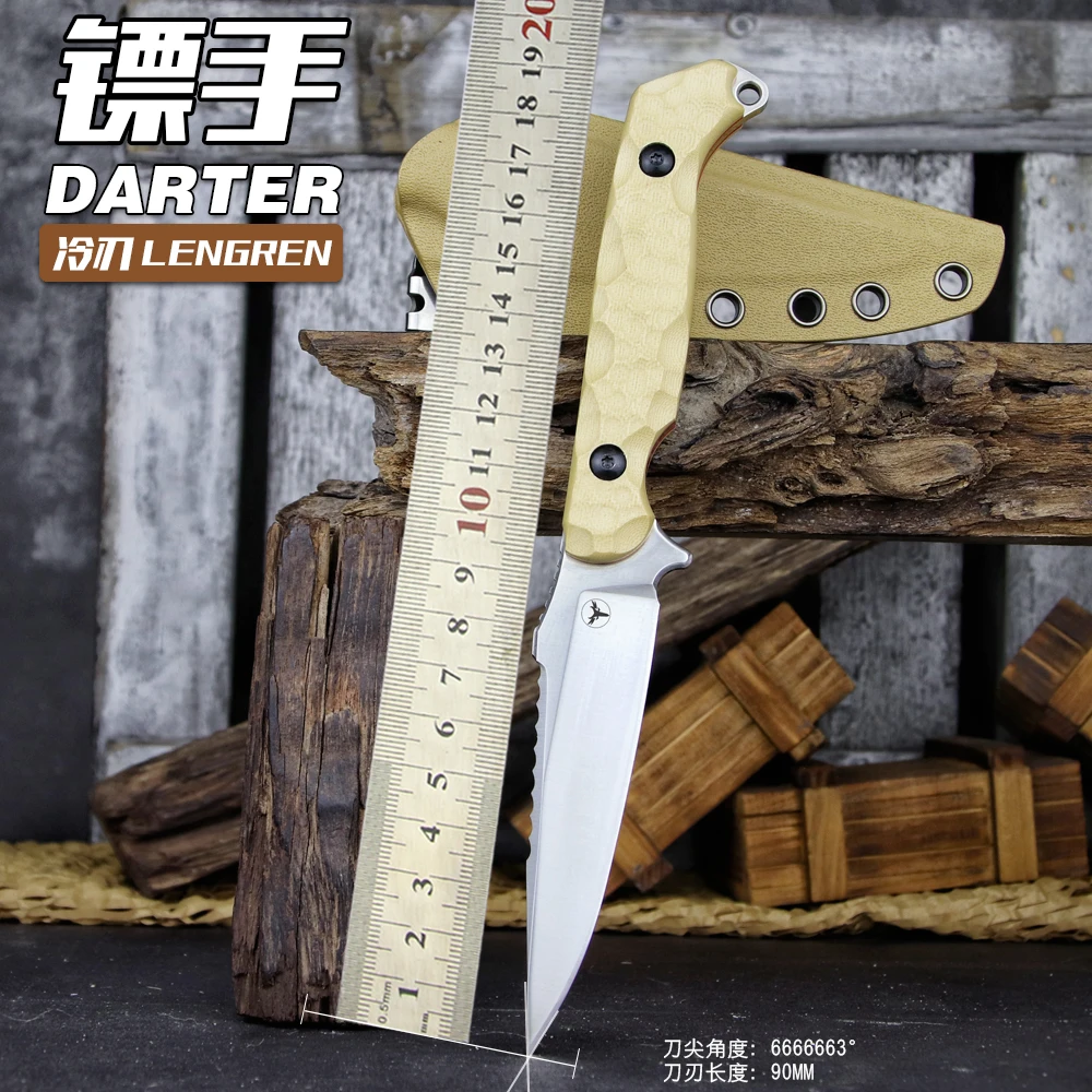 Фото LENGREN LR-869 EDC Тактические фиксированные боевые лезвия, лезвие Full Tang 14C28N Стальные обратные зубцы G10/льняная ручка Оболочка из кайдекса №2