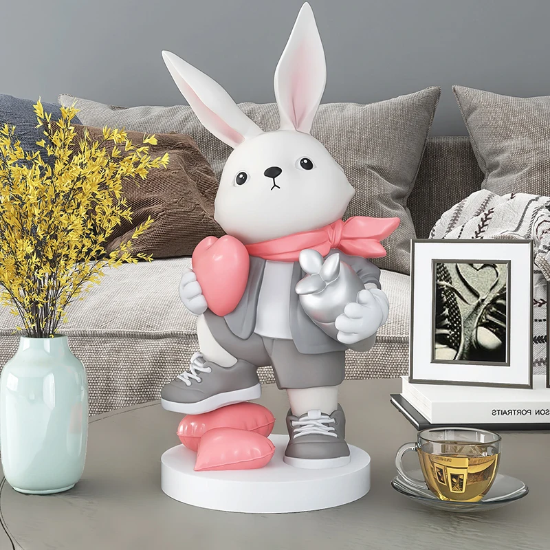 Room Decor Small Scarf Rabbit Statue Tabletop Decor Home Decor Interior Figurines Nordic Cartoon Animal Sculpture Birthday Gift