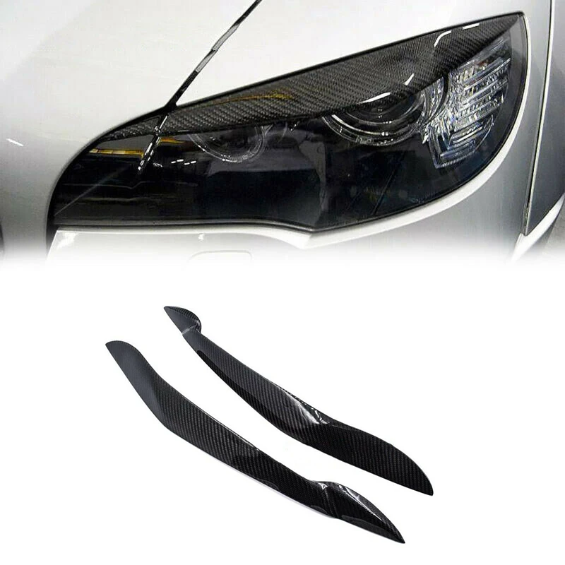 

2Pcs Carbon Fiber Headlight Eye Lid Cover Eyebrow Trim for BMW X5 E70 2007-13