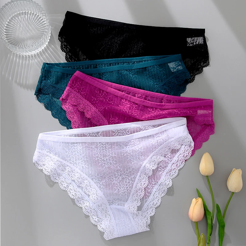 

Sexy Lace Women Panties Low Waist Perspective Underwear Women Briefs Solid Color Comfort Female Underpants Breathable Lingerie
