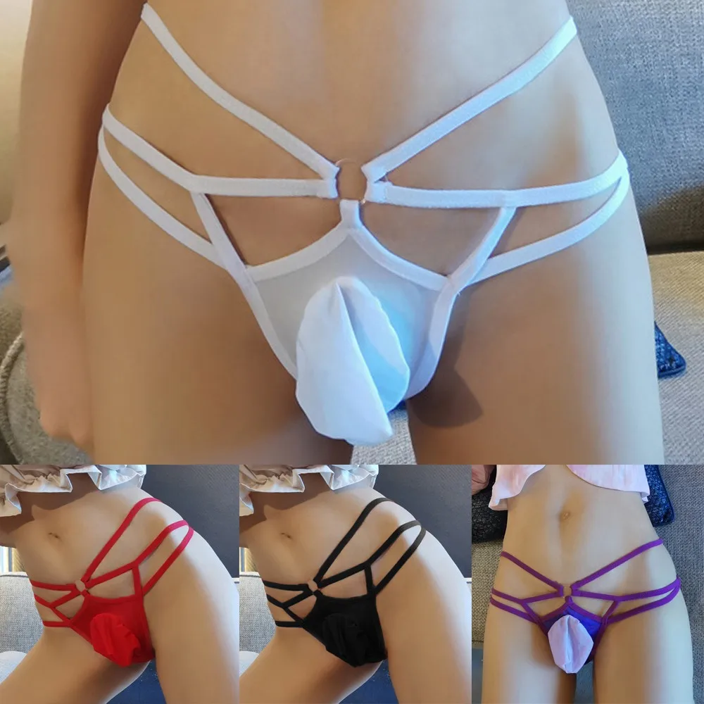 

Трусы-стринги мужские с выпуклым мешочком, на завязках