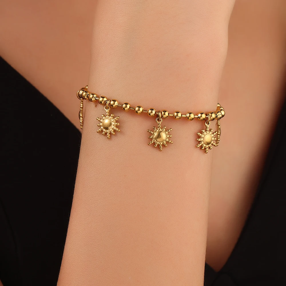 Женский браслет из нержавеющей стали с подвеской от солнца