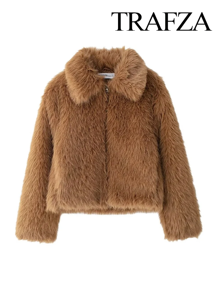 TRAFZA женская зимняя модная куртка с меховым отложным воротником и длинными