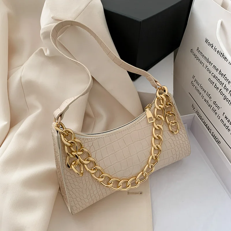 

Fashion Women Shoulder Bags Luxury Designer Armpit Bags Leather Zipper Chain Handbags Retro Crocodile Pattern Totes Underarm Bag