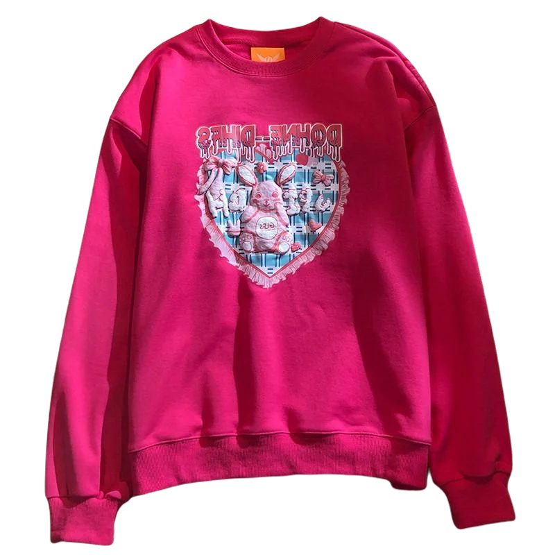 

Women's Sweatshirts y2k Kawaii Cartoon Rabbit Print Casual Crewneck Thin Pullovers Korean Fashion Harajuku Hoodies Woman Clothes