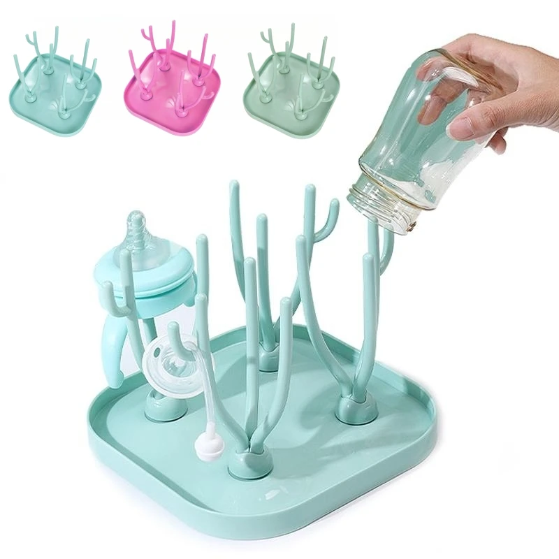 New Bottle Dry Rack Baby Bottle Drain Drying Racks Blue Pink
