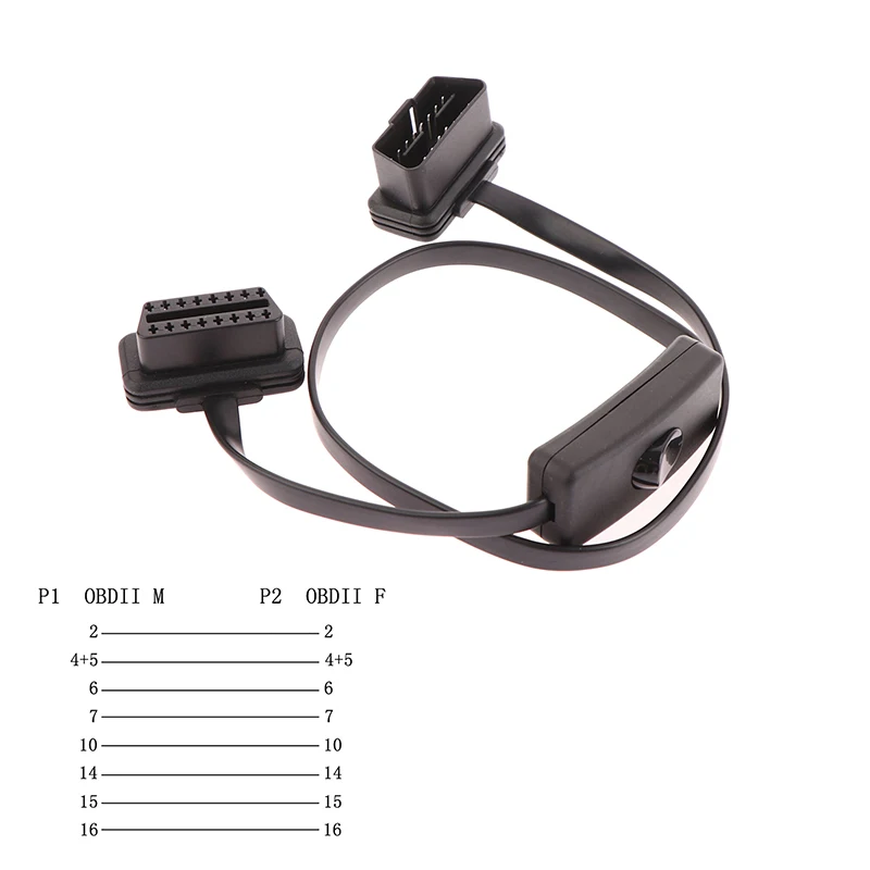 

Black Male to Female 60cm OBD2 Connector Socket Car Extension Cable With Switch Diagnostic Tool Auto Scanner