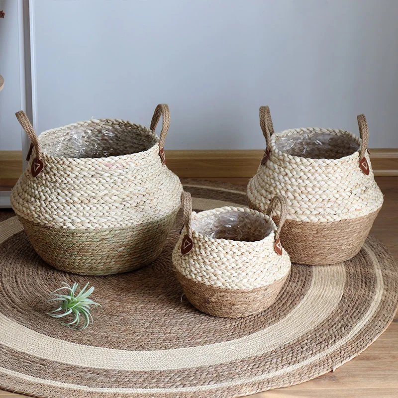 

Nordic Style Bamboo Seagrass Storage Baskets Wicker Basket Plant Flower Pot Home Decorative Seaweed Dirty Clothes Basket