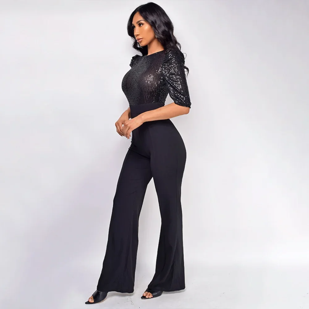 Женский комбинезон с высокой талией и пайетками элегантные комбинезоны круглым