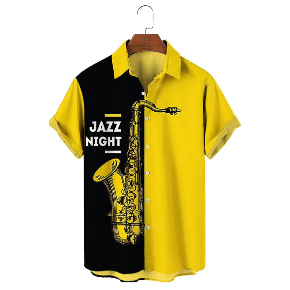 

CLOOCL Men's Shirts Fashion Jazz Night Saxophone Splicing Shirt 3D Graphic Streetwear Beach Tops Ropa Hombre Dropshipping