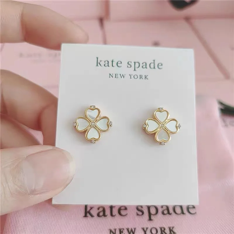 

European and American new four-leaf clover ear nail natural shell plating real gold