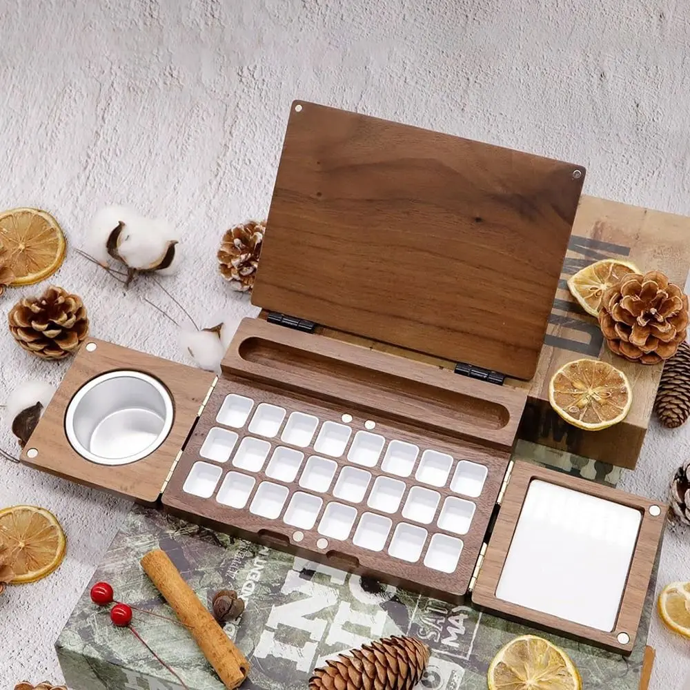 24-сеточная деревянная коробка для акварели портативная многофункциональная