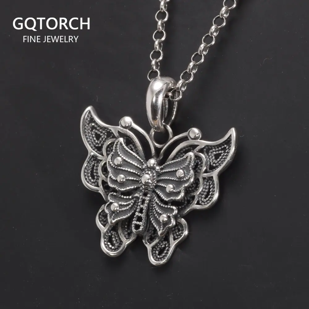 

Real Sterling Silver 925 Hollowed Out Butterfly Pendant Women Vintage Personality Necklace Sweater Chain Fine Jewelry