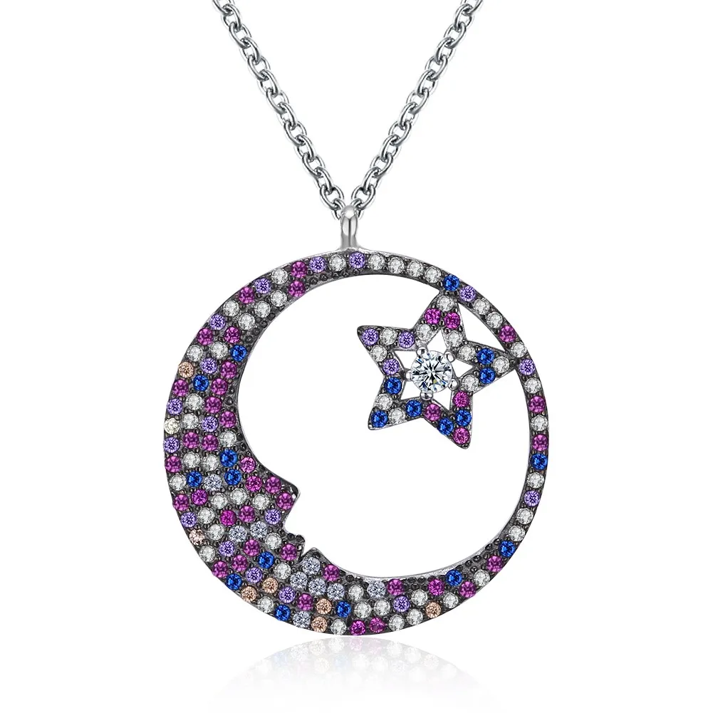 

Moon Contains Star Zircon Fashion Trend Women's Sterling Silver Necklace