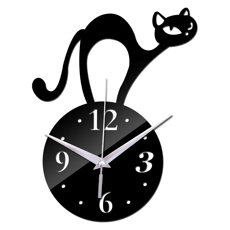 

Wall Clocks Acrylic Material Brief Style Cat Decoration Home Living Room Sticker Single Face Needle Quartz Watches